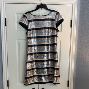 Vince Camuto Blue, Black and Silver Sequin Mini Dress